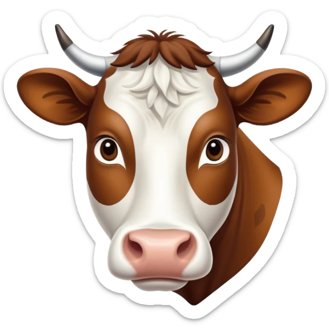 cinematic-noble-brown-and-white-cow-portrait-emoji,-poised-and-regal,-with-a-large,-sturdy-build-and-a-beautifully-patterned-hide-of-rich-brown-accented-by-crisp-white-patches,-deep-set-soulful-brown-eyes,-simplified-yet-sharp-and-sophisticated sticker
