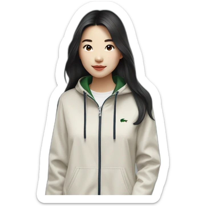 Lacoste bag asian girl with long hair with black lacoste windbreaker sticker