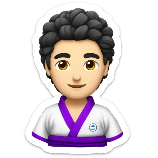 un baiat scurt frezar in kimono bjj cu ochi caprui de 25 ani cu centura albsstra sticker