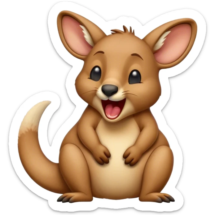 Cinematic Realistic Cute Yawning Kangaroo Portrait Emoji, Head tilted slightly with a dramatic, wide-open yawn, showcasing a soft, textured tawny coat with gently drooping ears and half-closed, drowsy eyes, rendered in exquisite natural detail, high shine, relaxed yet expressive, styled with a dash of rustic charm, soft glowing outline, capturing the essence of a sleepy yet affectionate kangaroo that appears ready to stretch out and settle into a peaceful nap! sticker