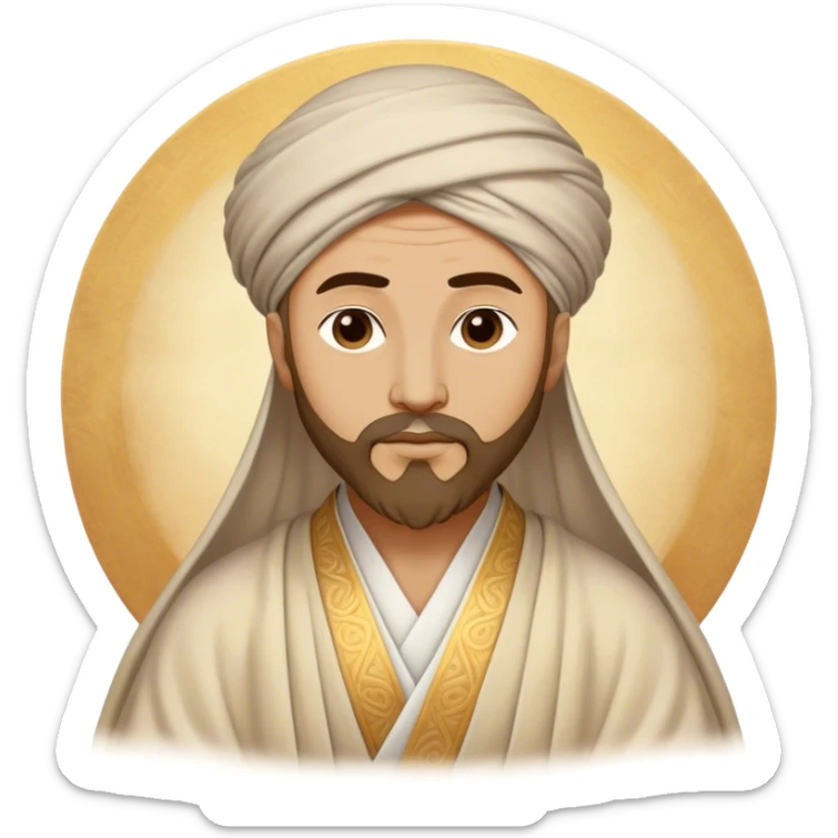 Cinematic Realistic Rumi Portrait Emoji, depicted as a mystical poet with soulful eyes and flowing traditional robes, rendered with delicate textures and ethereal soft lighting that captures his transcendent spiritual wisdom. sticker