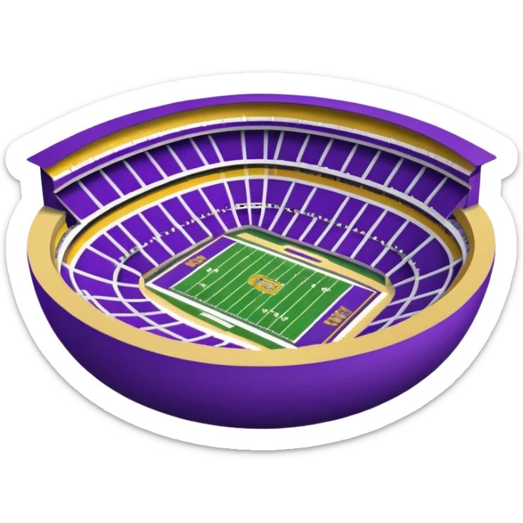 Tiger Stadium LSU football stadium emoji, iconic bowl shape, purple and gold colors, hint of field inside sticker