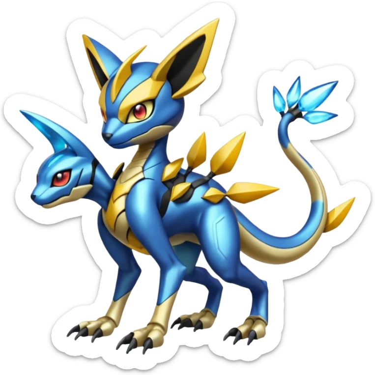 Modern Futuristic Cyber-Meloetta-Greymon-Greninja-Zeraora-Pokémon-Digimon-Fakémon-fusion-hybrid-creature sticker