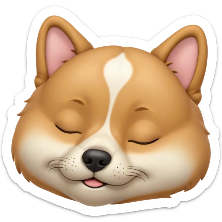 Meme-Worthy Cute Sleeping Domestic Dog Portrait Emoji, Head resting peacefully with a contented smile, showcasing a delightfully cuddly build and a luxuriously soft coat, eyes gently closed in serene, restful slumber, Simplified yet hilariously adorable features, highly detailed, glowing with a soft, drowsy light, high shine, relaxed and utterly lovable, stylized with an air of playful laziness, soft glowing outline, capturing the essence of a sleeping dog that feels destined to become the next viral sensation of adorable rest! sticker