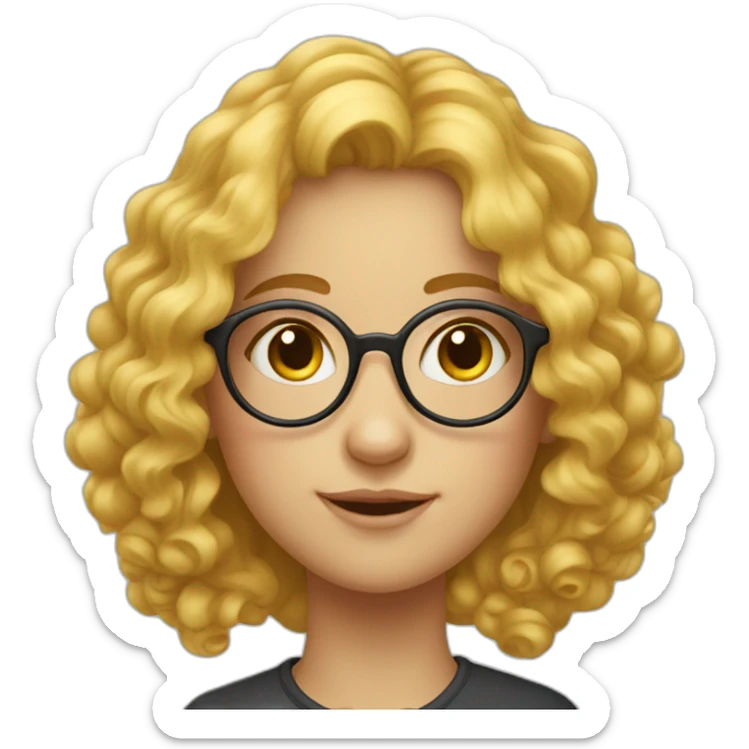 a girl with curly yellow hair to her neck and with round large glasses, Russian-Jewish appearance sticker
