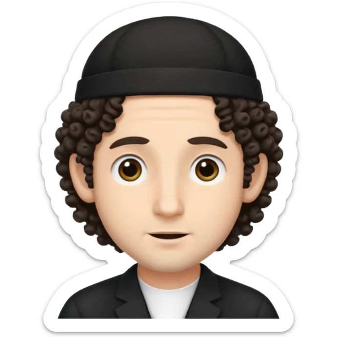 jewish jew man's face, wearing a tiny black kippah and 2 curly hair strands near the ears, only face, no body sticker