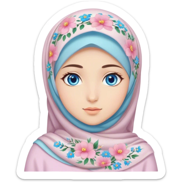 Turkish beautiful finish Konya girl blue eyes with hijab and pastel flowers dress sticker