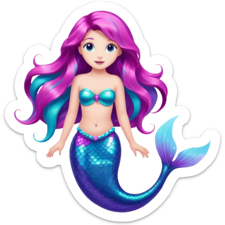 mermaid with a glittering pink, purple, and turquoise tail, inspired by the reference image sticker