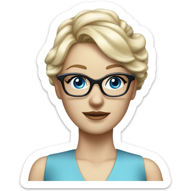 Elegant Caucasian blonde woman with glasses in a dress, hyper realistic with blue eyes  sticker