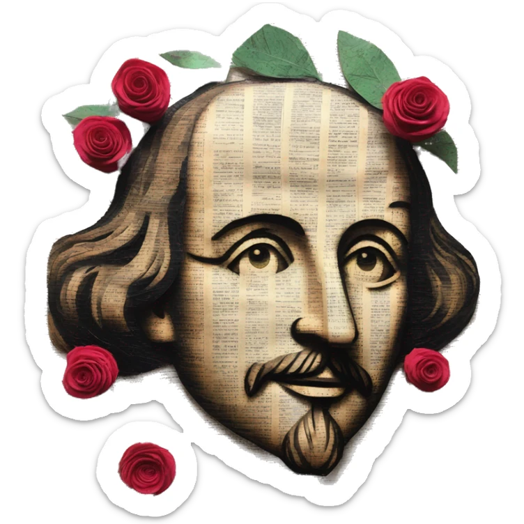 Shakespeare made of newspaper cuttings 420 roses flowers sticker