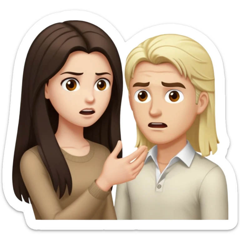 girl with long darke brown hair brown eyes and pale skin arguing with blond man sticker