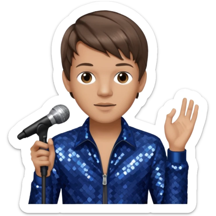 Louis Tomlinson from One Direction with light skin, brown hair, dark blue sequin outfit sticker