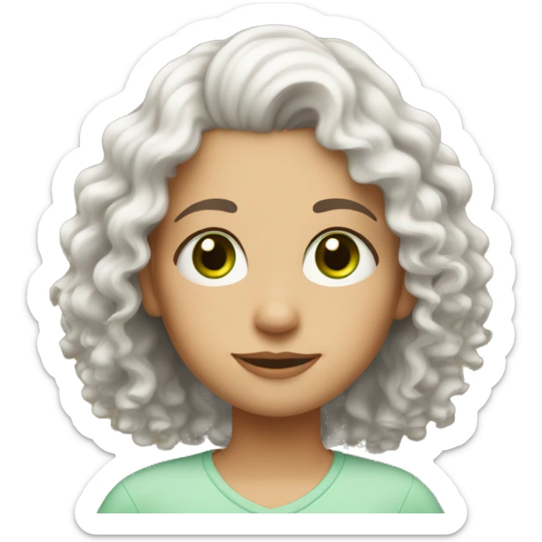 A mother with white curly hair green eyes with her white daughter with brown eyes and curly hair sticker