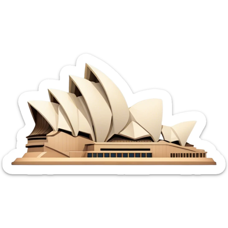 Cinematic Realistic Sydney Opera House Landmark Emoji, depicted with its iconic sail‚Äêlike design set against a clear blue sky, rendered with crisp architectural detail and dynamic lighting. sticker
