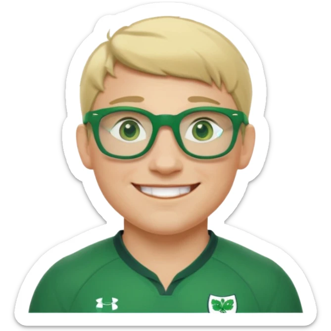 irish rugby player with very short blond hair and green glasses sticker