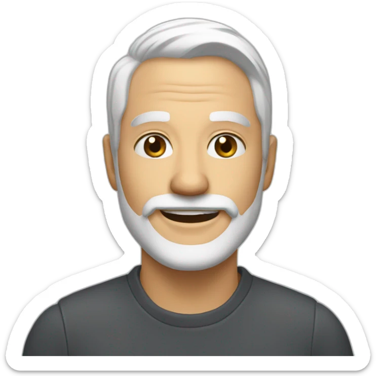 Create an emoji of a man smiling, with white hair and with a short but neat white beard sticker