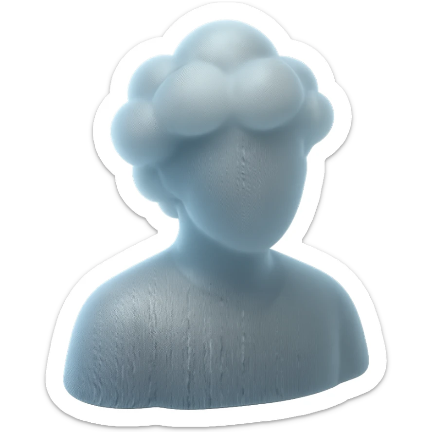 A person from the shoulders up, entirely composed of fluffy white convex clouds sticker