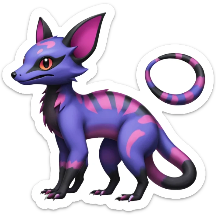 Rare epic aesthetic colorful Salandit-Noibat-Eevee-Civet-species-Fakemon-hybrid-creature, with markings, full body sticker