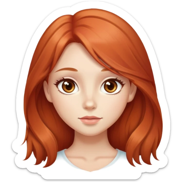 Cute girl with a long hair red almond eye brown sliming with blush  sticker