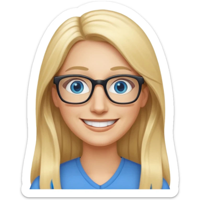 a 40 year old teacher with really long blonde hair and blue eyes long face smaller eyes smiling happy sticker
