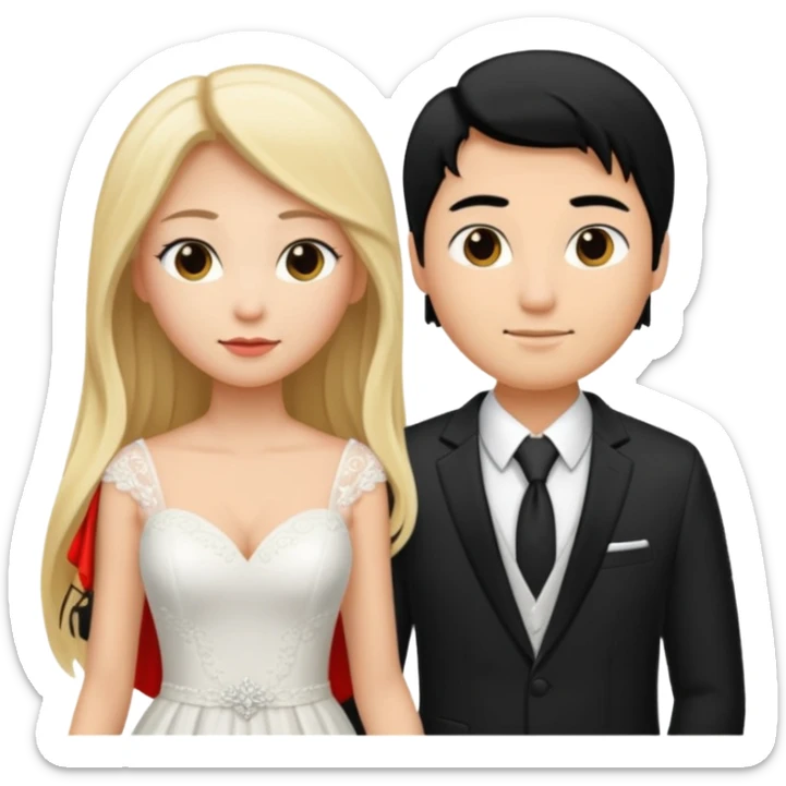 Wedding couple blonde bride long hair and black hair Chinese groom sticker