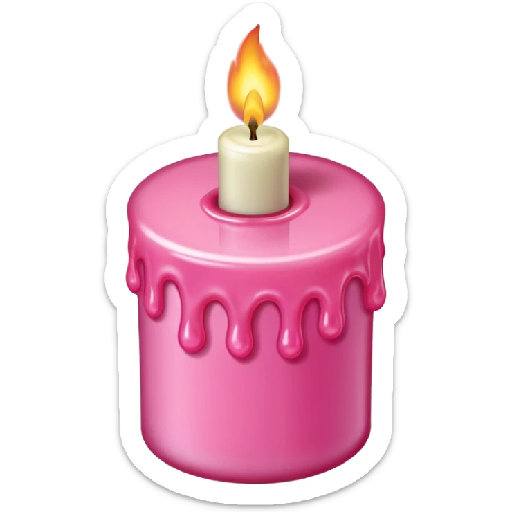 A drawing of a flaming pink candle that could be used at a romantic dinner table. The camera should be isometric at a 75-degree angle. sticker