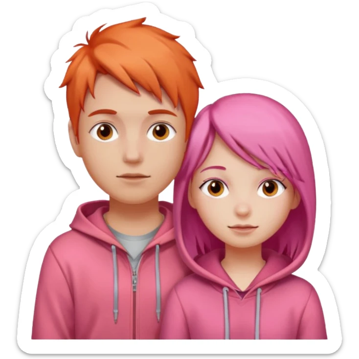 Boy with orange hoodie in love with pink haired girl sticker