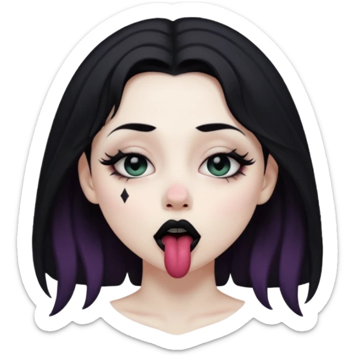 Goth girl with her eyes rolled up and towards her nose and her tongue sticking out doing uwu face sticker