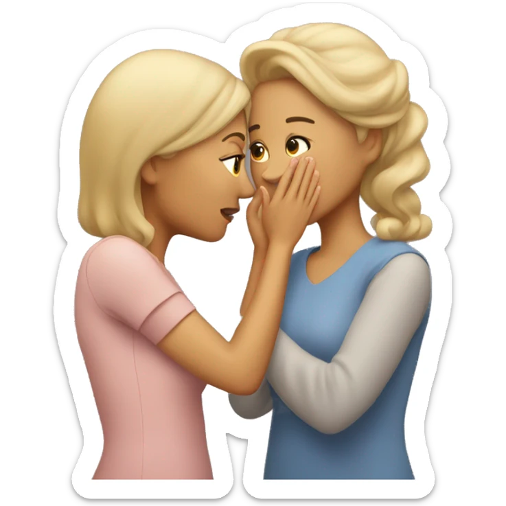 One woman whispers into the ear of another woman closing by hand sticker