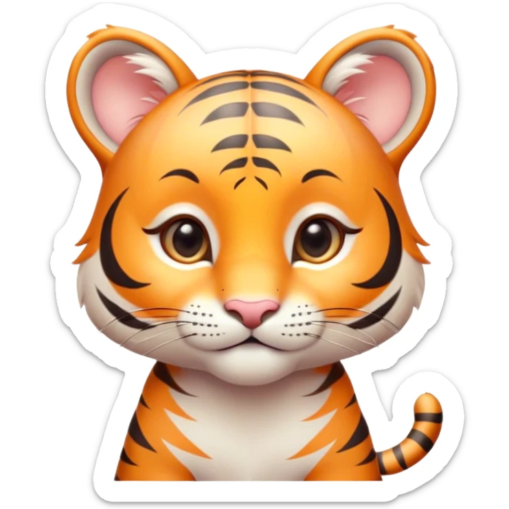 Cinematic Cute Tiger Cub Portrait Emoji, Head tilted playfully and inquisitively, with an adorably compact form accented by subtle stripes and round, sparkling eyes full of wonder, Simplified yet irresistibly adorable features, highly detailed, glowing with a warm, inviting wild glow, high shine, affectionate and lively, stylized with a touch of whimsical feline cuteness, soft glowing outline, capturing the essence of a mischievous yet loving tiger cub that seems as if it could leap out of the screen into your arms! sticker