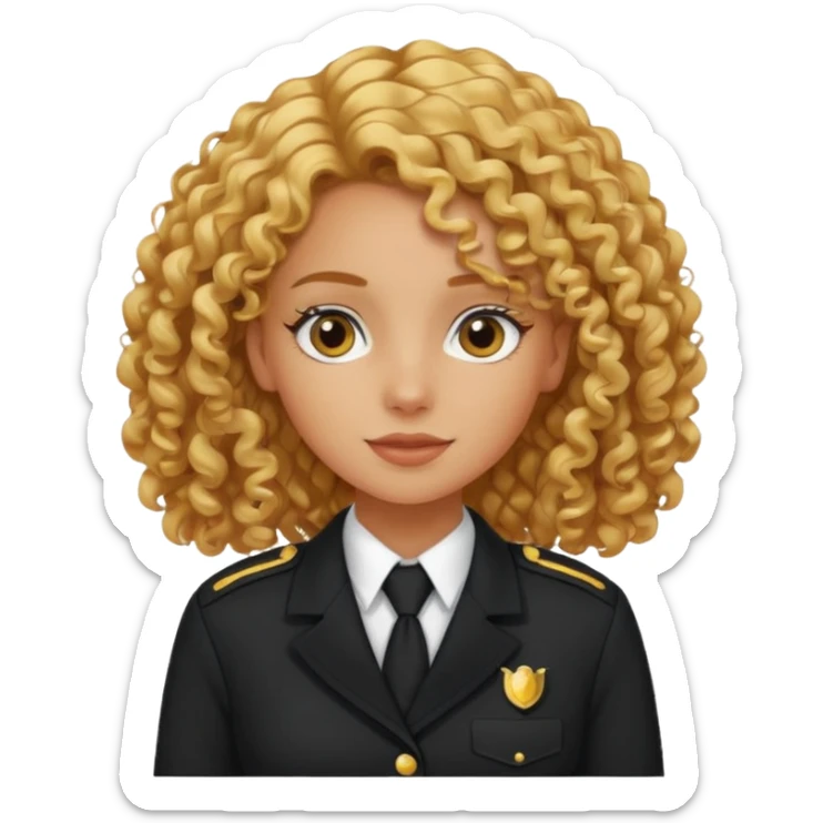 A tanned French girl with curly golden hair in a black uniform  sticker
