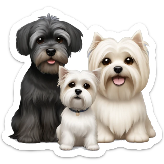 3 dogs West highland terrier and Scottish terrier and beige shih tzu sitting together friends sticker