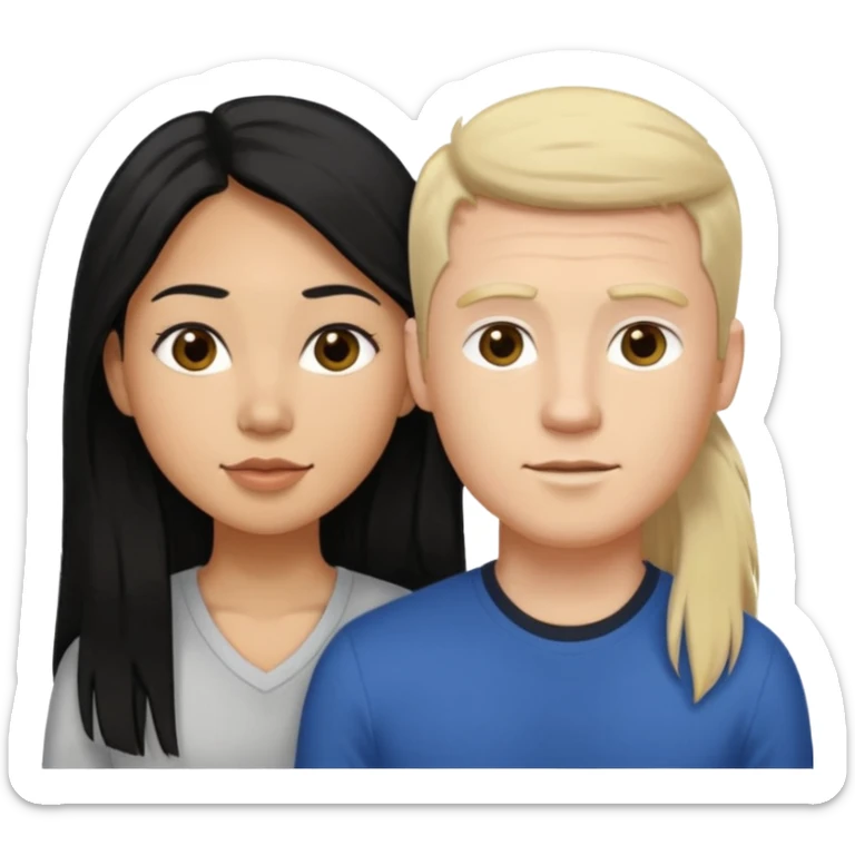 Mixed race couple, white male with mixed female (asian & black)
the female is more asian than she is black, she has long hair and tanned skin, and black eyes
The male is french, he has tall dirty blond hair sticker