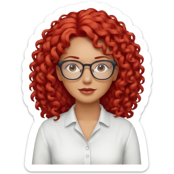 Rizada peli roja tono fuerte , trigueña , con lentes y Blusa blanco pelo largo  sticker