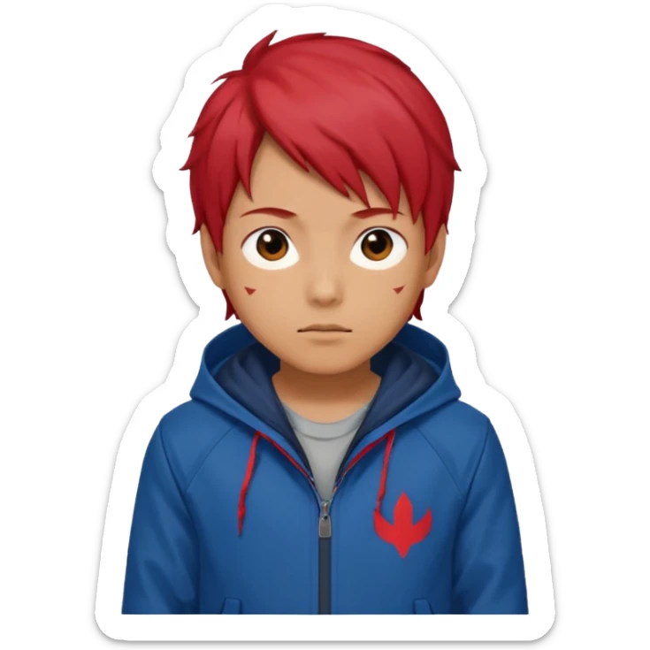 yuiji itadori jjk avec cheveux rouge veste bleu et capuche rouge sticker