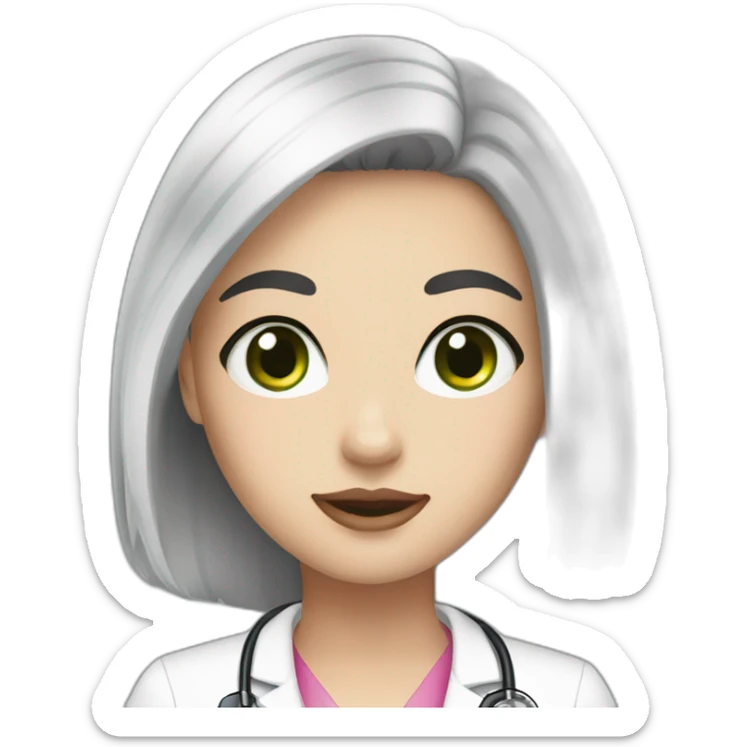 doctor, black hair, girl, white skin, straight hair, freckles, green eyes, pink lips sticker