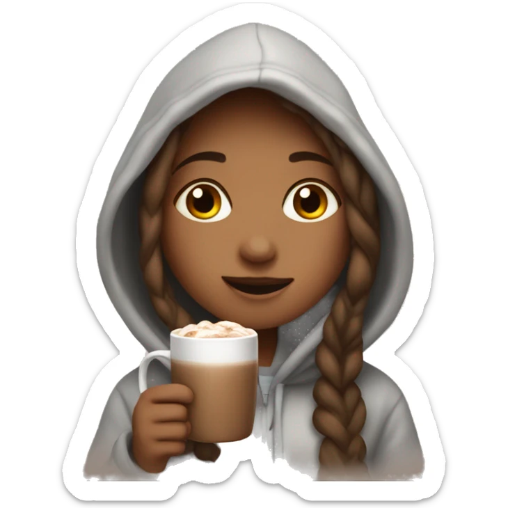 A cozy girl wearing hoodie with hot chocolate in hand sticker