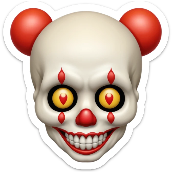 Tête de mort avec un nez de clown avec les mains sur la tête comme si il était choquer sticker