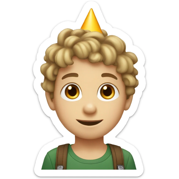 6 year old boy, birthday hat, dark blonde hair, cute hazel eyes, smiley face sticker