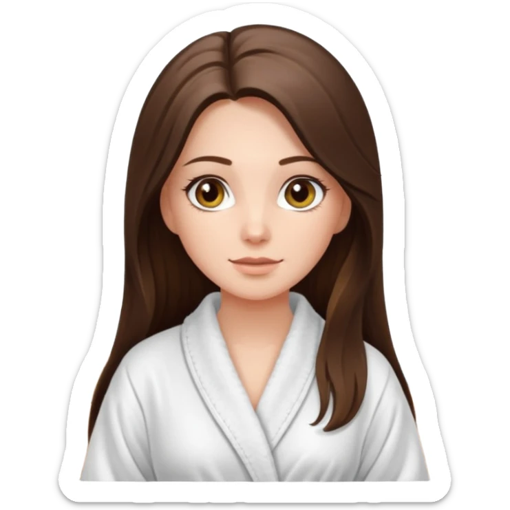 pretty white long brunette hair girl with hazel eyes in a bathrobe  at the spa sticker
