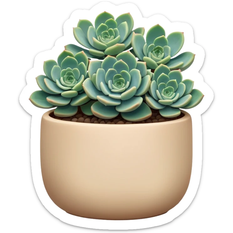 Sedum Pachyphyllum succulent with chubby blue-green leaves in a beige ceramic pot sticker