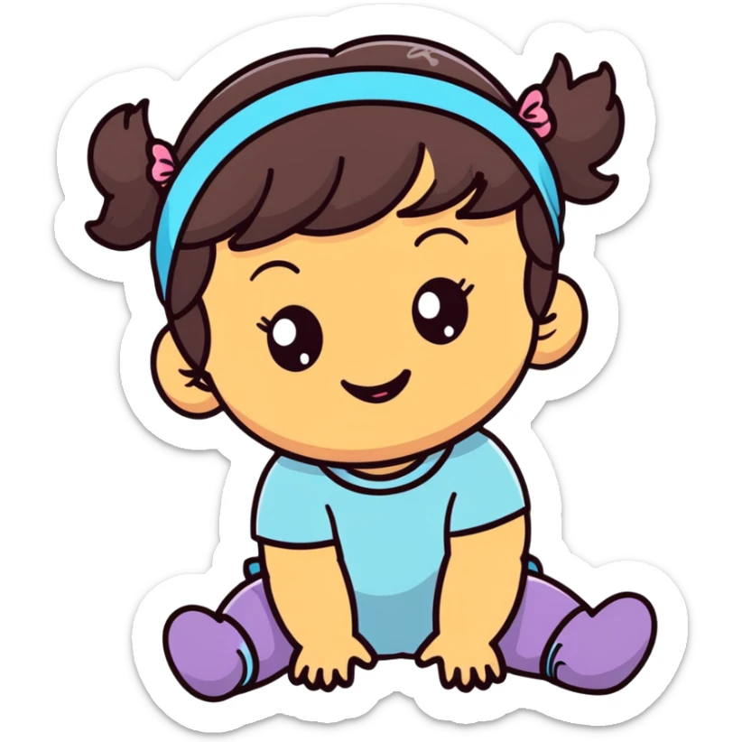 close-up of smiling toddler face only with big eyes, medium skin tone, dark wavy hair, and a hair band, no body sticker