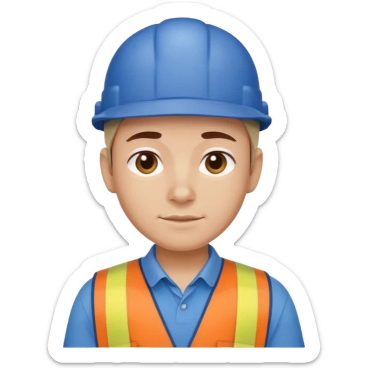 This is a cartoon-style avatar of a worker wearing a blue cap and a matching blue shirt, with a neutral expression. sticker