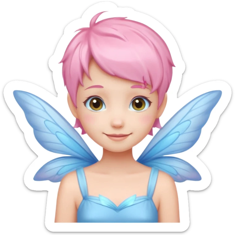 A tiny pastel fairy with pink short hair with glowing wings and a sweet smile  sticker