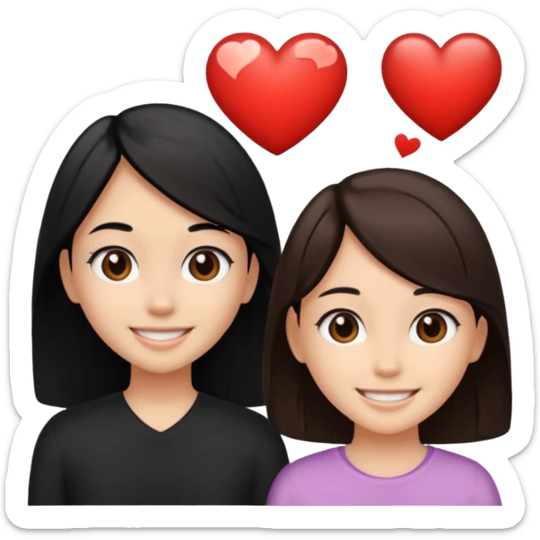 2 girls that have a heart one hair black the other brown  ( brown abd black) long hair one of them other short sticker