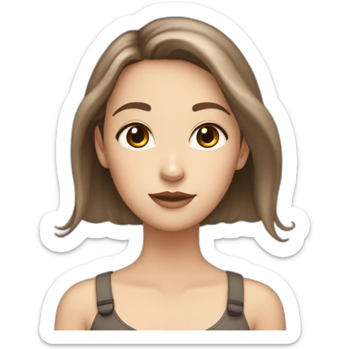 White girl with dark brown eyes and light brown hair with a dreamy fish looking face sticker