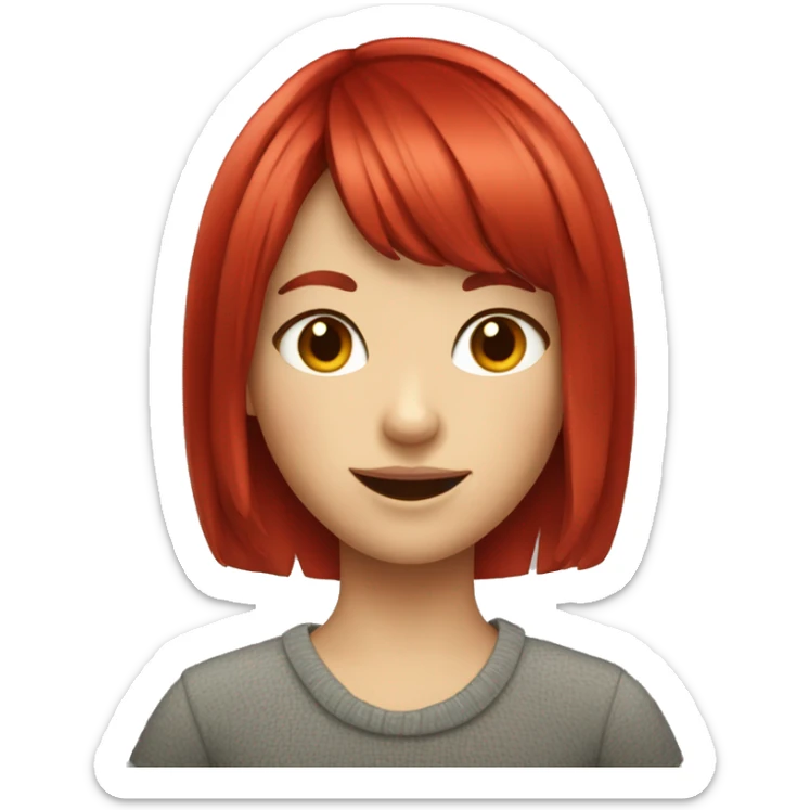 Bob cut chili red hair smiling fair skin girl with bang sticker