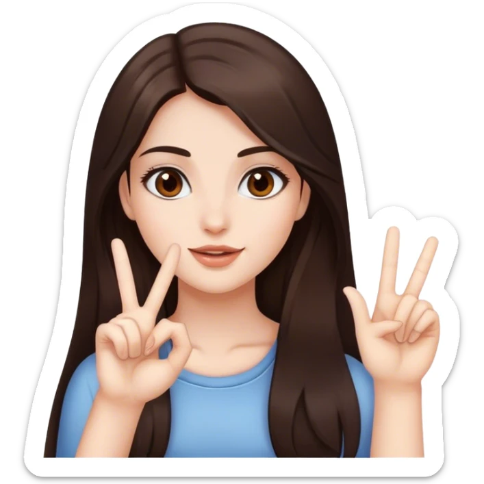 Ok sign, pretty girl, long hair, brown eyes, natural lips, white skin, dark brown hair sticker