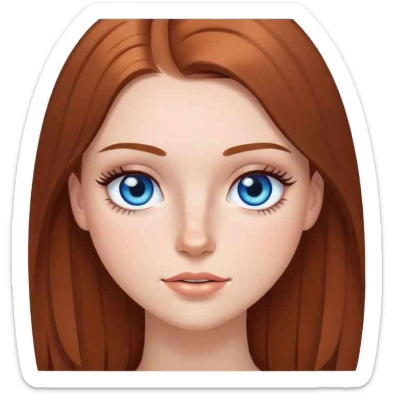 A white girl with brown straight hair with blue eyes and long lashes and has freckles sticker