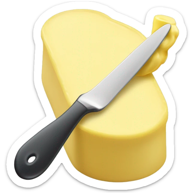 A curl of margarine on the tip of a butter knife sticker